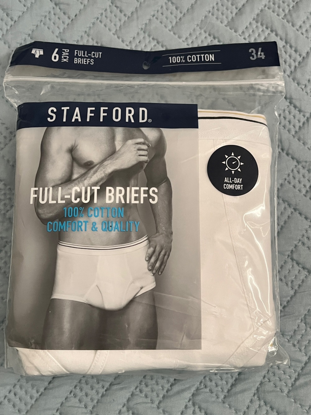 Stafford Men’s Full-Cut Briefs — White (Pack of 6) Size 34
